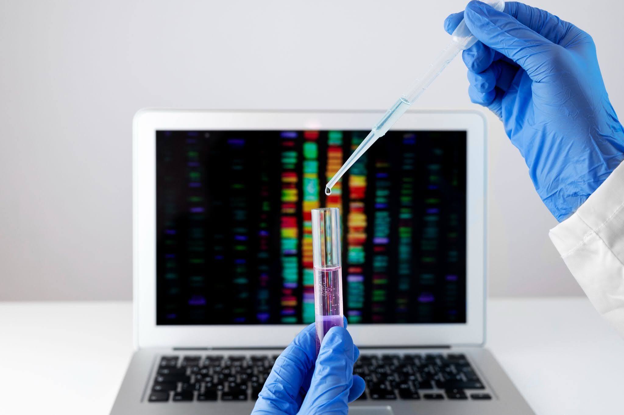 Scientist analyzing DNA sequencing data for AI in microbiome research