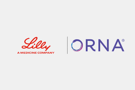 Eli Lilly and Orna Therapeutics company logos side-by-side representing their acquisition deal worth up to $2.4 billion.