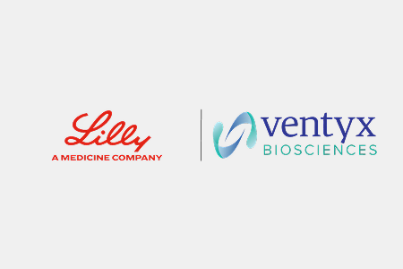 Eli Lilly and Ventyx Biosciences company logos side-by-side representing their $1.2 billion acquisition deal.