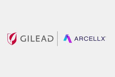 Gilead Sciences and Arcellx company logos side-by-side representing their $7.8 billion acquisition deal.