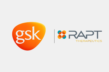 GSK and Rapt Therapeutics company logos side-by-side representing their $2.2 billion acquisition deal.