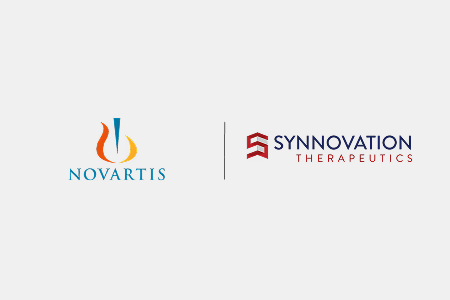 Novartis and Synnovation Therapeutics company logos side-by-side representing their acquisition deal worth up to $3 billion.
